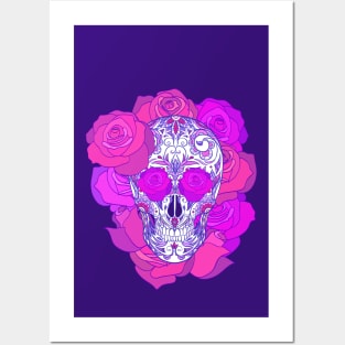 Sugar skull and roses Posters and Art